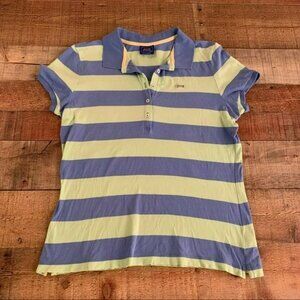 Le Tigre womens size large green and blue striped short sleeve polo